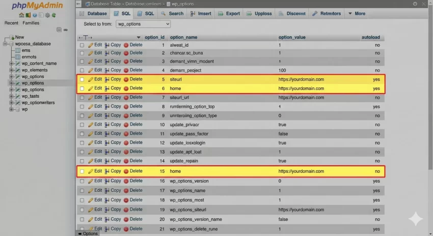 WordPress redirect loop Database Entry
