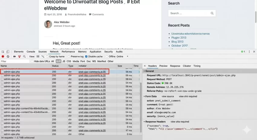 AJAX WordPress comments XHR Request