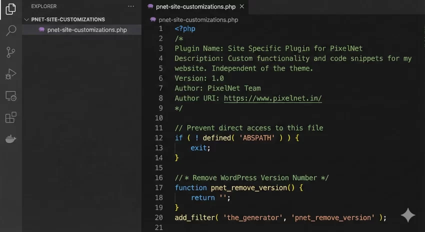 Site Specific WordPress Plugin Codebase
