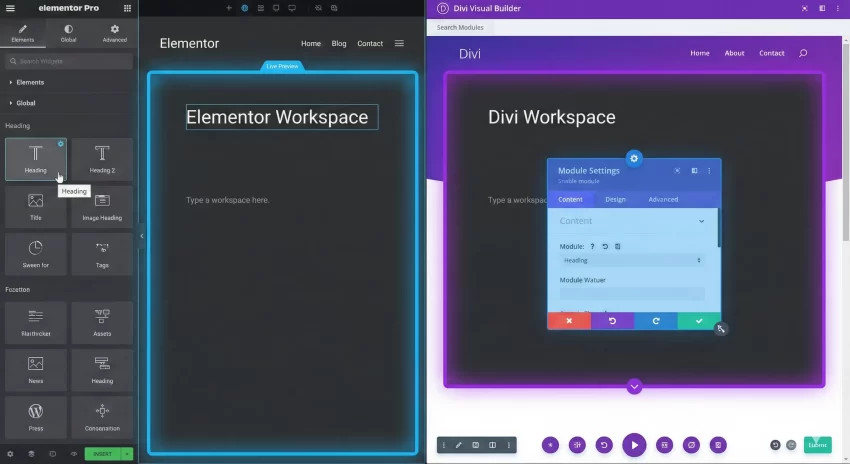 Divi vs Elementor : Interface Comparison