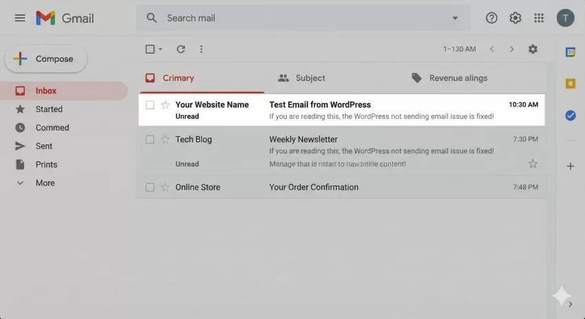 Successful Test Email in Inbox