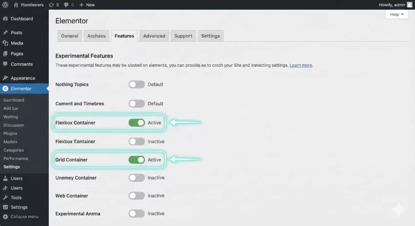 Elementor Pro Features Settings Flexbox & Grid Containers