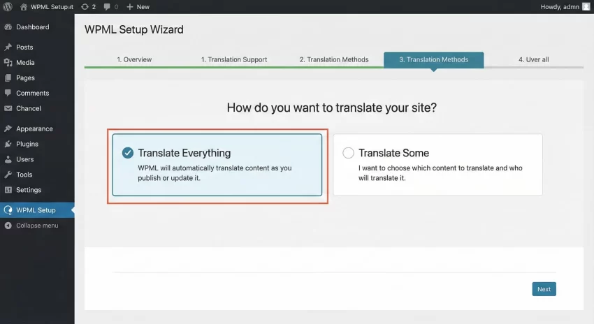 WPML Review WPML Setup Wizard Translation Methods