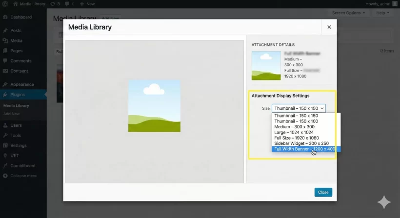 Add Custom Image Size WordPress Media Library Screenshot