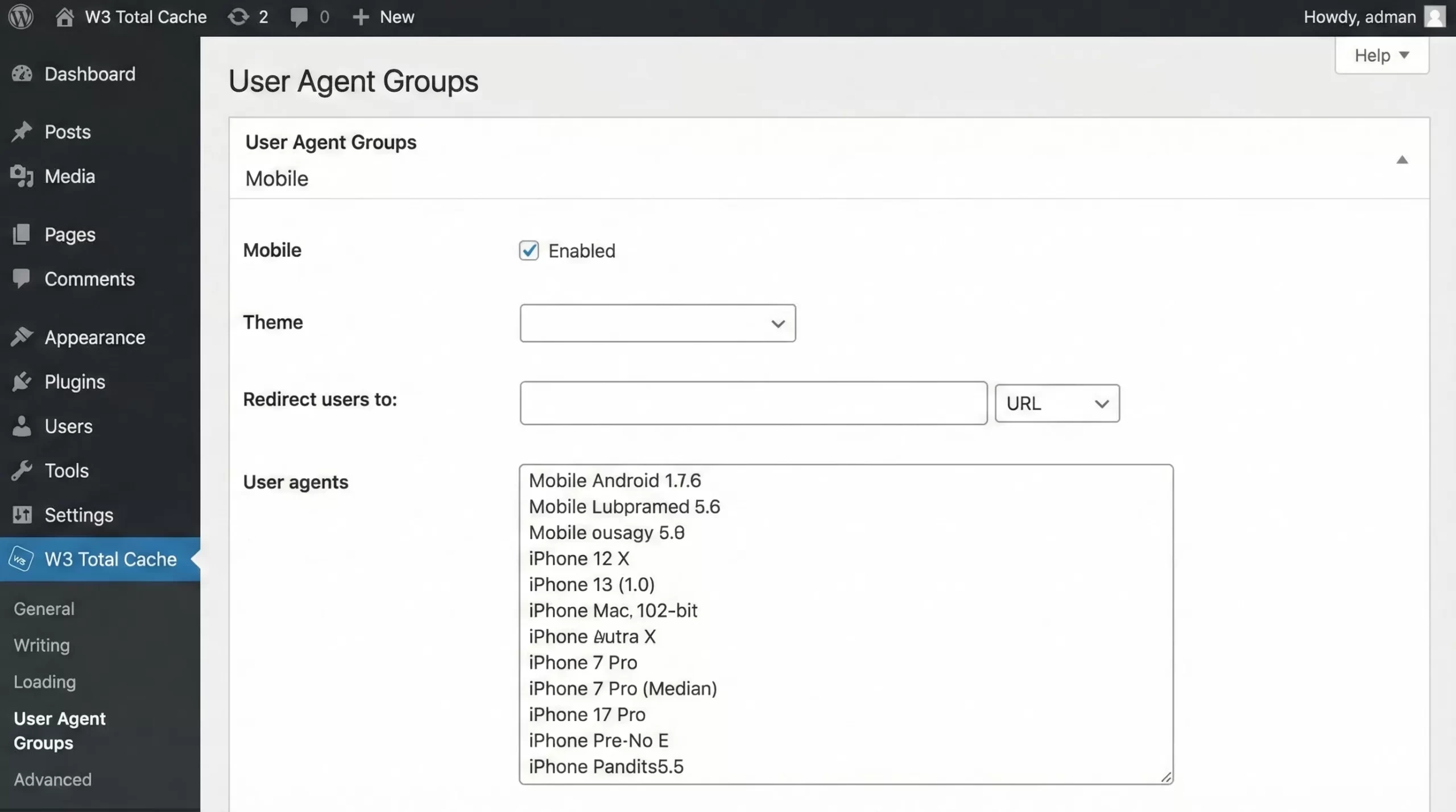 W3 Total Cache Review - User Agent Groups Mobile Redirection