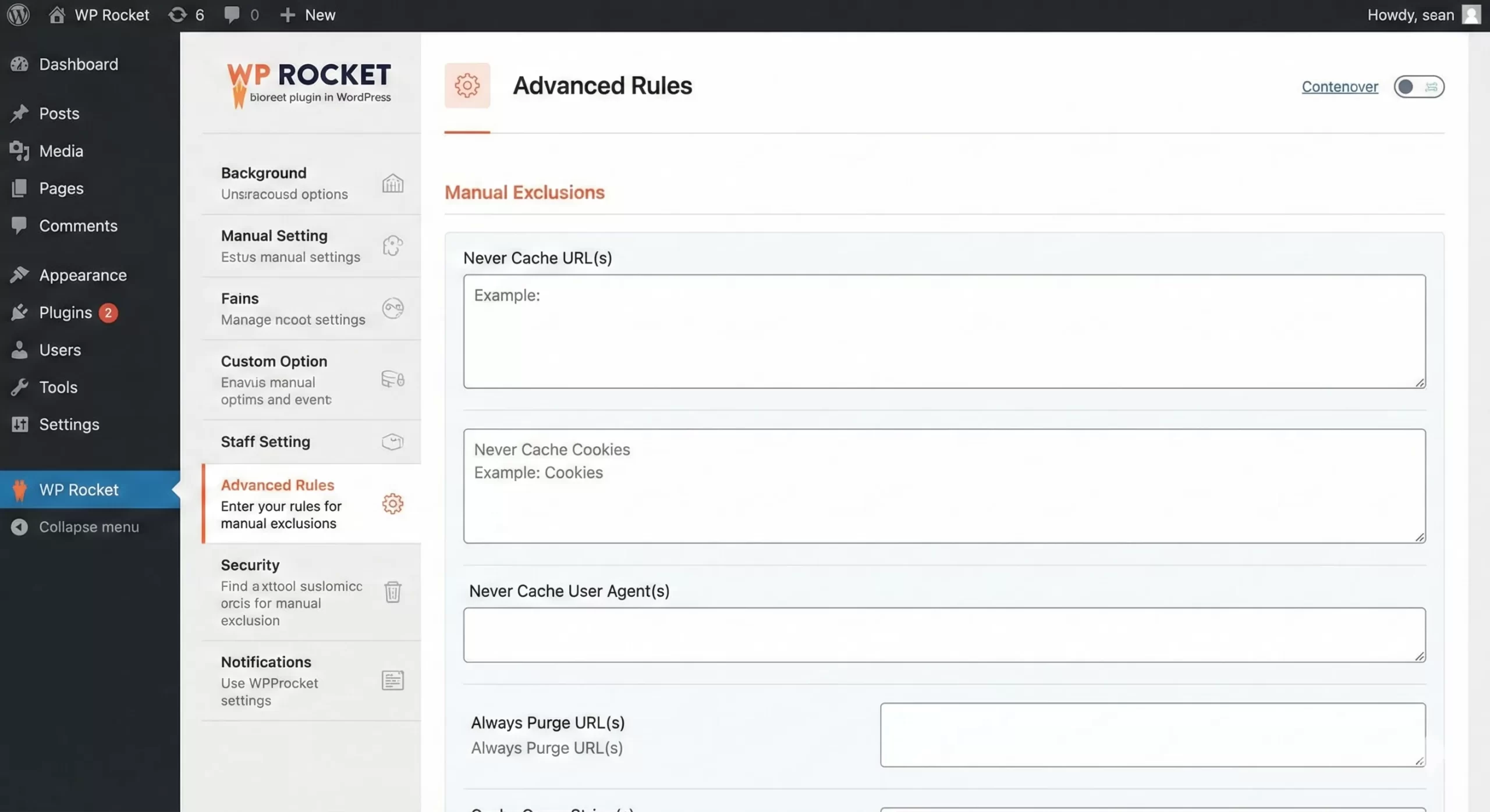 WP Rocket review - Advanced Rules Settings Screenshot