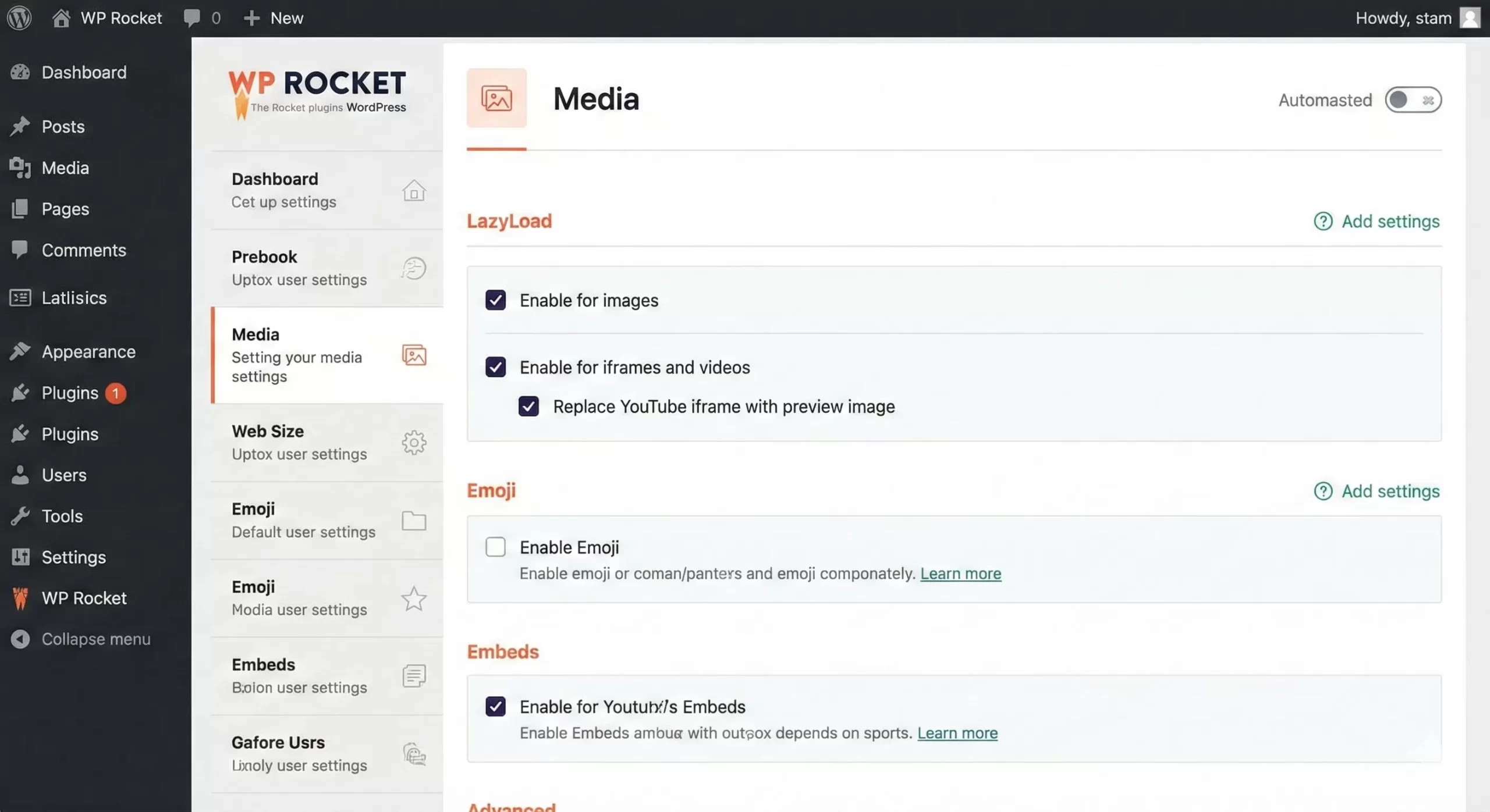 WP Rocket review - Media & LazyLoad Settings Screenshot