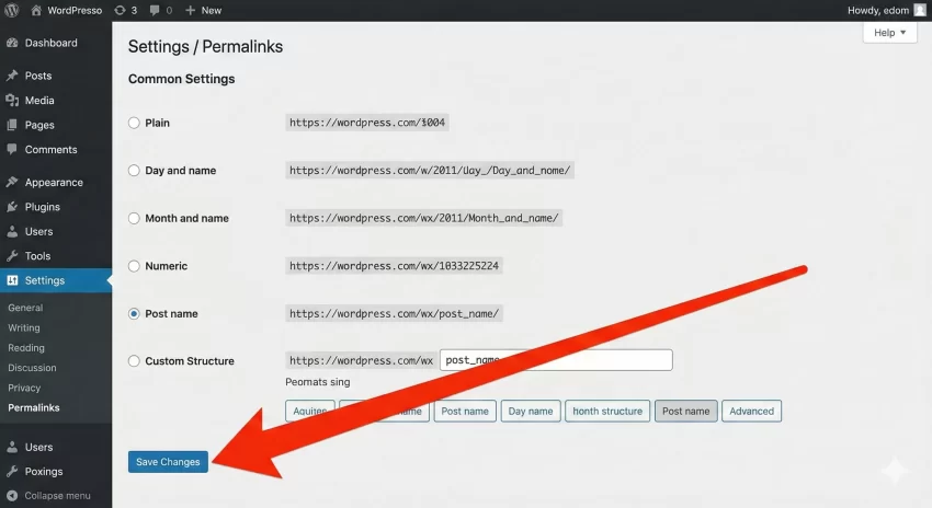 create custom taxonomy in WordPress - WordPress Permalinks Settings Screenshot