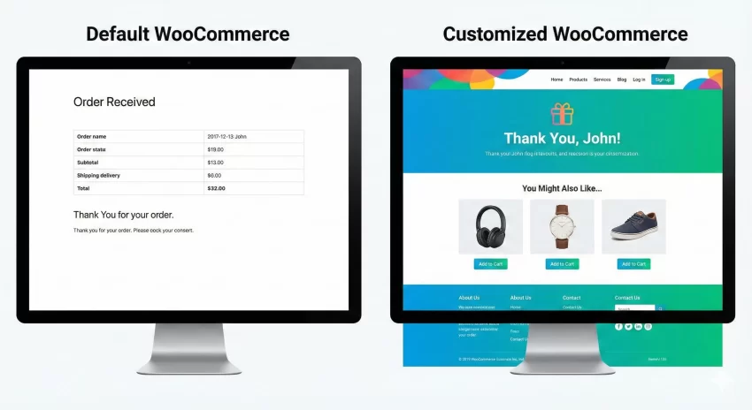 customize WooCommerce thank you page - Comparison Screenshot