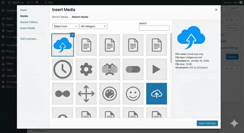 Insert into Post Screen - Enable SVG in WordPress