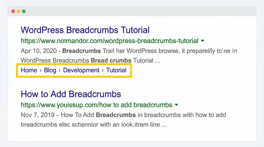 add breadcrumbs in WordPress - Search Result Screenshot