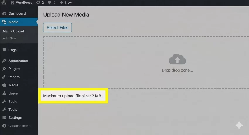 increase WordPress maximum upload size - WordPress Media Upload Screen