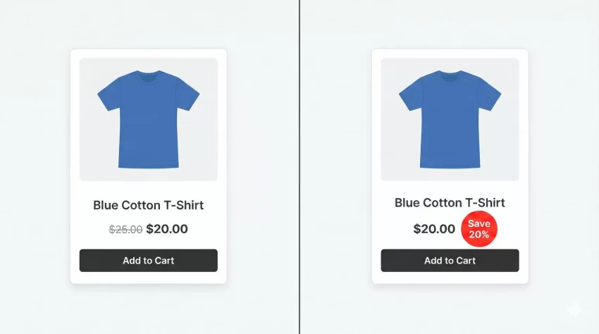 WooCommerce discount percentage - Split Screen Comparison