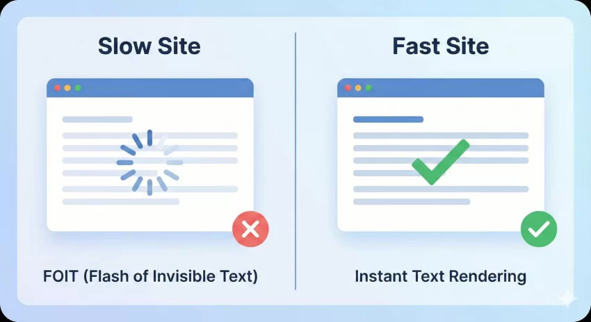 add custom fonts to WordPress : Split-Screen Comparison Illustration