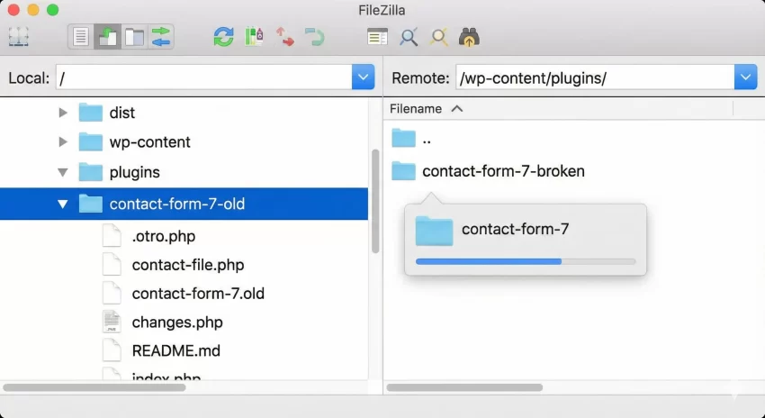 Rollback WordPress Plugin - FTP Client Screenshot