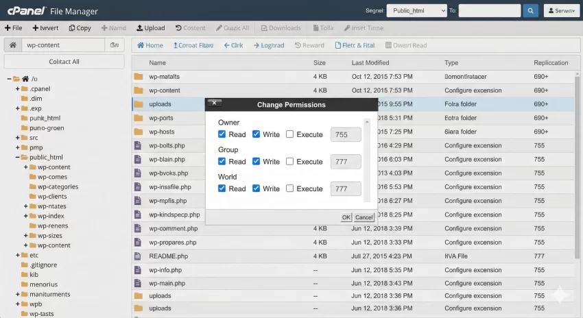 WordPress upload failed to write file to disk : cPanel File Manager Permissions