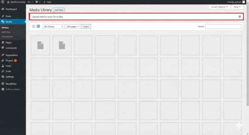 WordPress upload failed to write file to disk : WordPress Media Upload Error