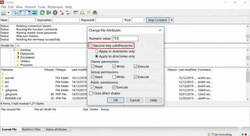 WordPress image upload error - FileZilla Permission Dialog