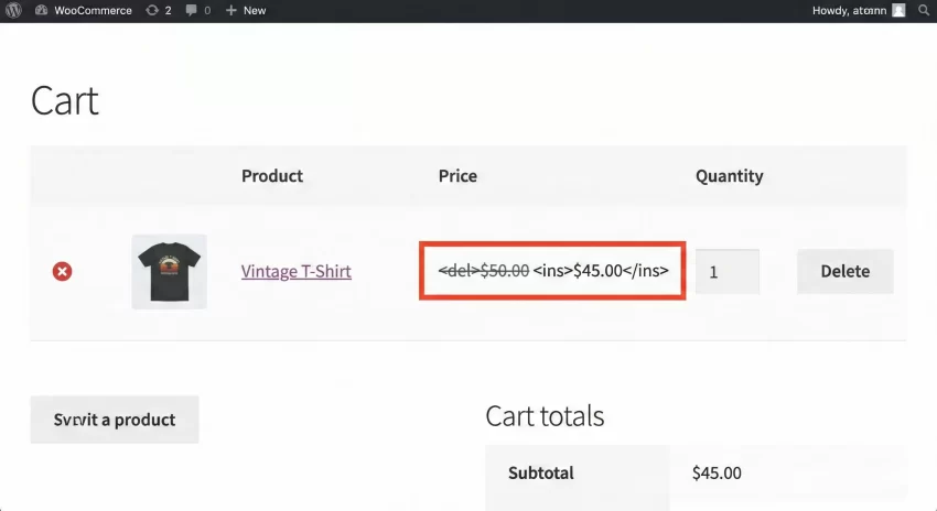 WooCommerce Dynamic Pricing Code Cart Page With Discounted Product