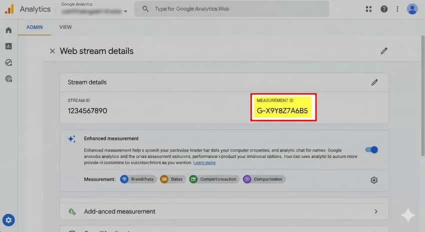 Add GA4 to WordPress The Google Analytics 4 Web Stream details and the Measurement ID.