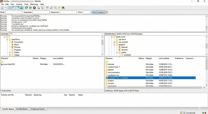 Destination folder already exists - FileZilla Screenshot