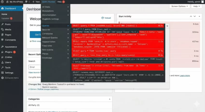 slow WordPress admin Query Monitor Highlighting Slow Queries in Red