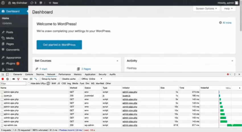 slow WordPress admin Network Tab Showing admin-ajax.php Requests Reducing