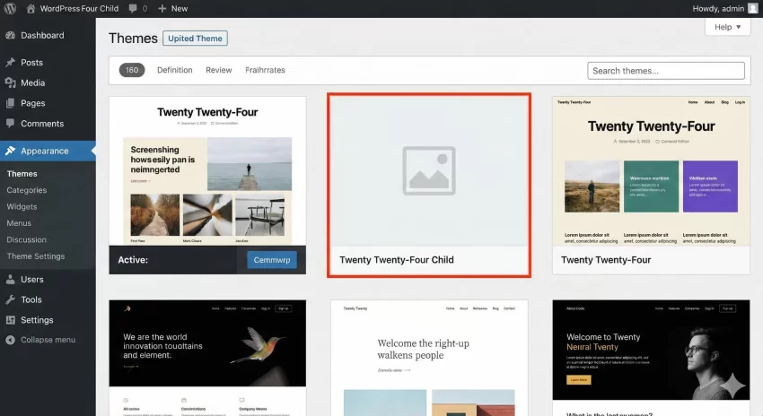 create WordPress child theme - New Activated Child Theme