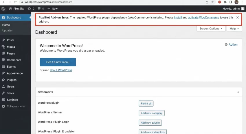WordPress plugin dependency - Missing dependency admin notice.