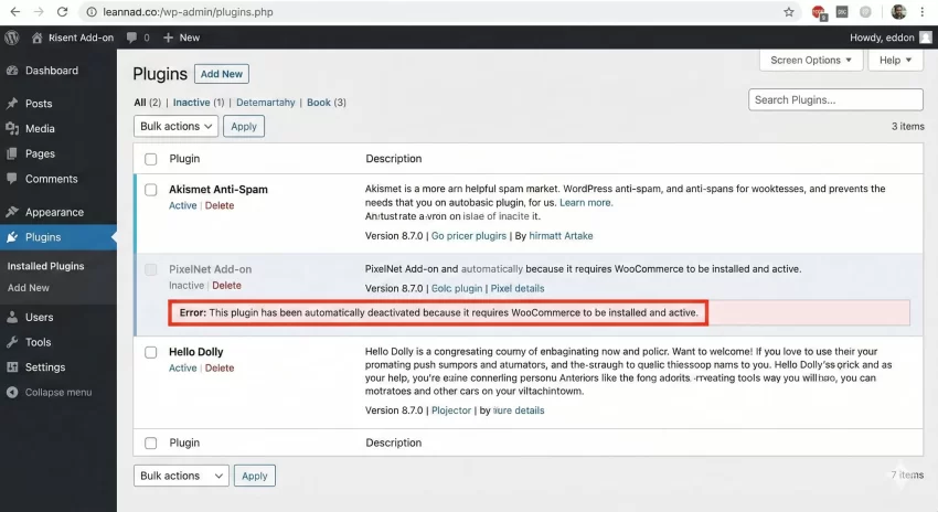 WordPress plugin dependency - Plugin auto-deactivated for safety.