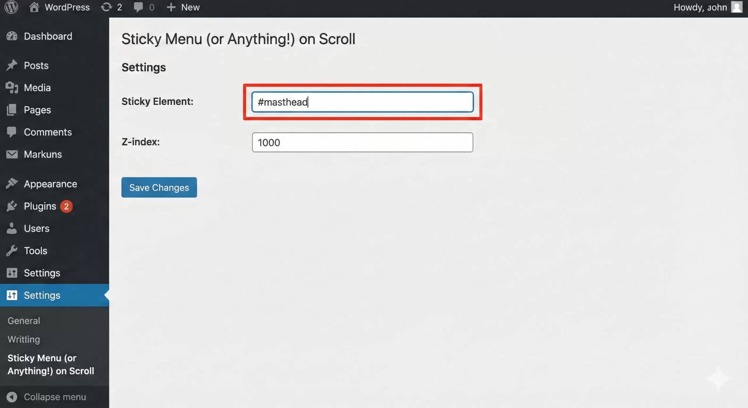 sticky header in WordPress - Sticky Menu (or Anything!) Plugin Settings Interface