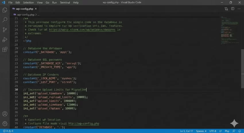 All-in-One import limit - Code Editor Showing wp-config.php Structure