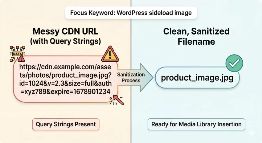 WordPress sideload image - Cleaning Messy CDN URLs