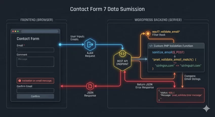 cf7 confirm email validation - Technical Data Flow Diagram