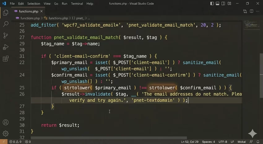 cf7 confirm email validation - PHP Validation Snippet