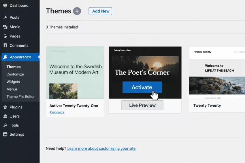 Create custom database table - Theme Activation Screen