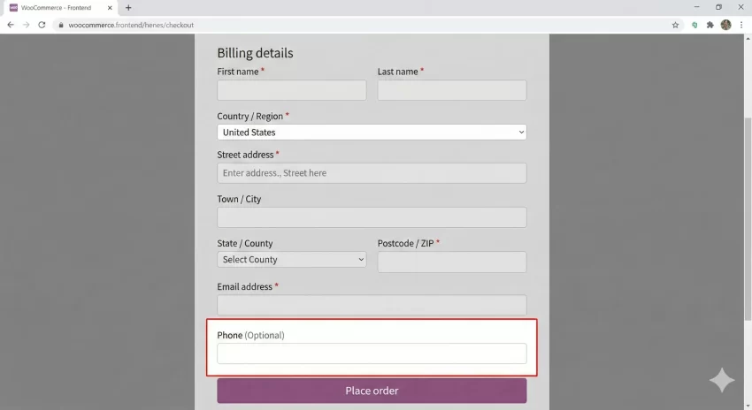 WooCommerce optional phone field Frontend Checkout With Optional Label
