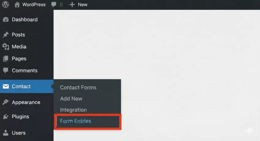 store cf7 form submissions Custom Form Entries Menu