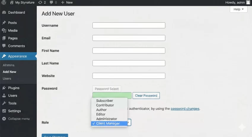 Create Custom User Role - Client Manager Role in Dashboard