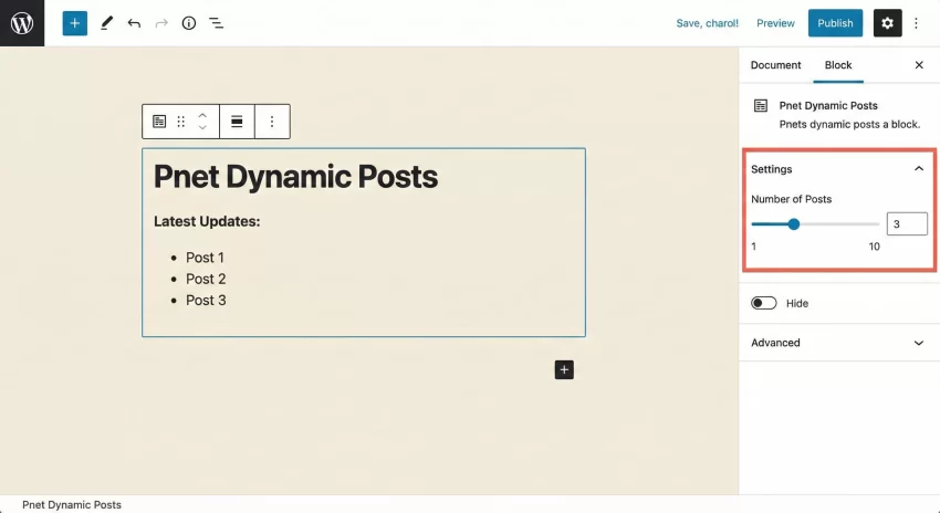 WordPress dynamic block - Block Settings in Gutenberg Editor