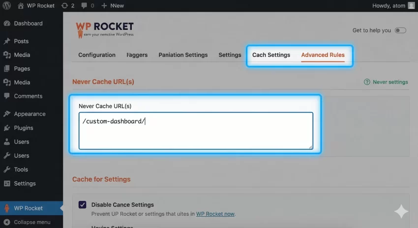 exclude page from cache - WP Rocket Advanced Rules