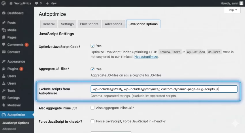 exclude page from cache - Autoptimize Script Exclusions
