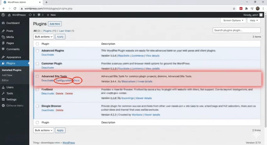 WordPress plugin action links - Custom Links on Plugins Page