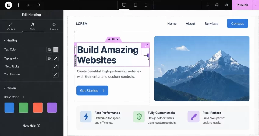 Elementor Custom Controls - Custom Color Control UI