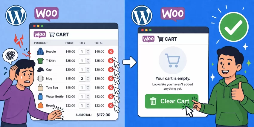 WooCommerce Clear Cart Button - User Experience Comparison