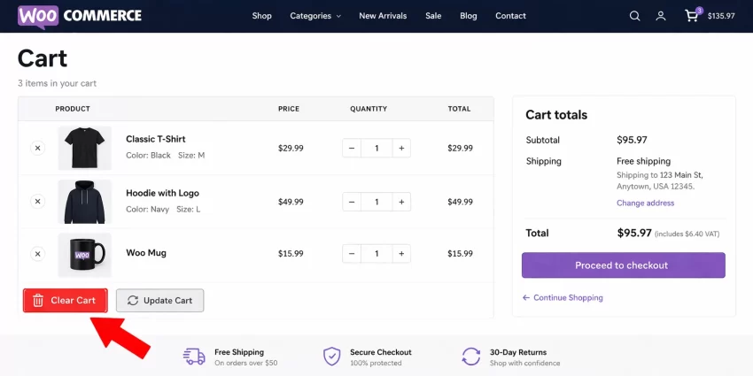 WooCommerce Clear Cart Button - Cart Page Injection